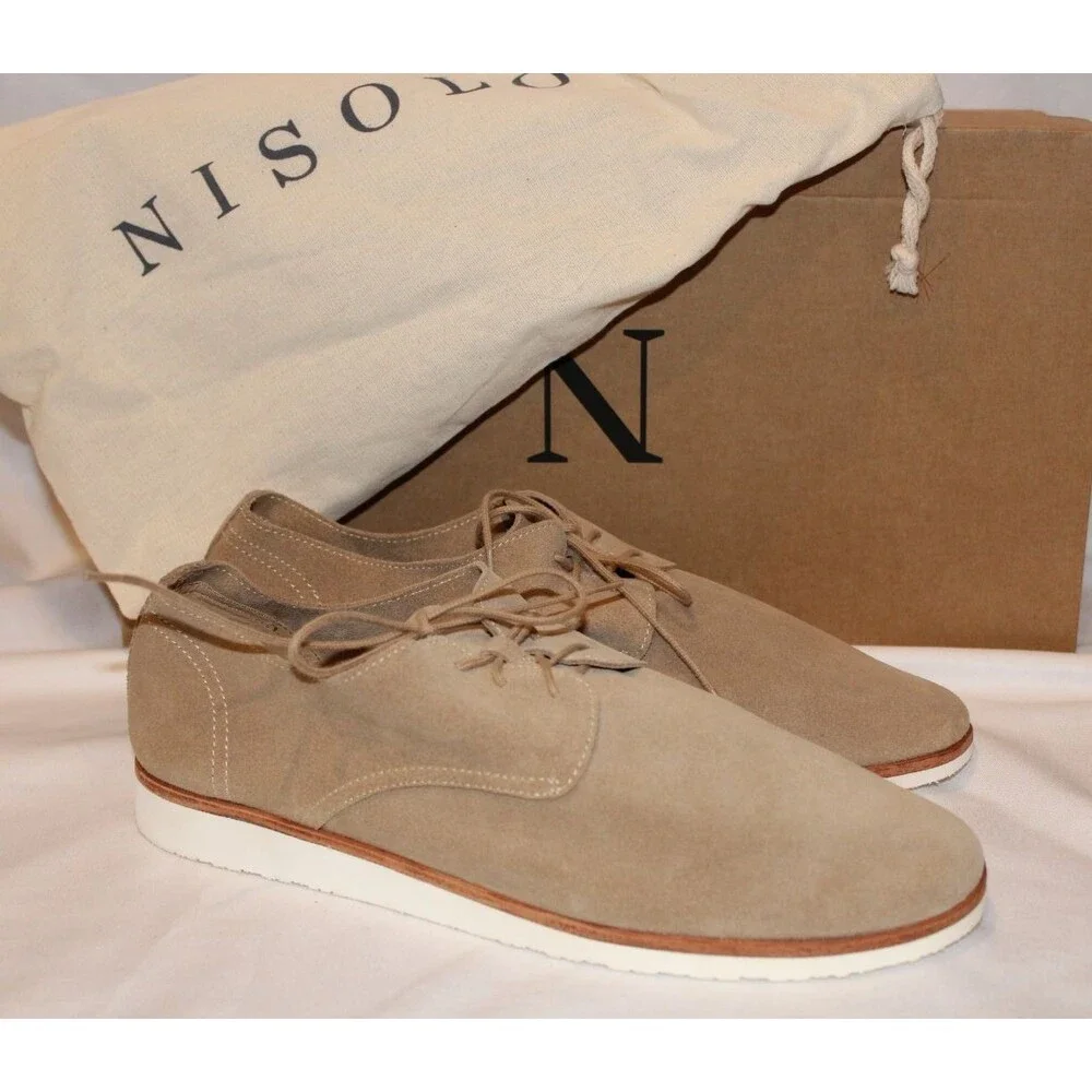 NISOLO MEN'S‎ TRAVEL DERBY SUEDE LIGHTWEIGHT DRESS SHOES STONE NIB